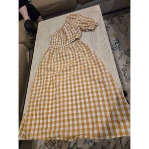 Who What Wear Women's Yellow Gingham Puff Sleeve Midi Dress Size S